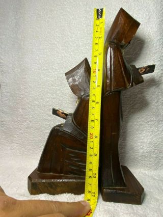 VINTAGE Hand Carved Wood Monk Priest Bookends Religious Spiritual 2