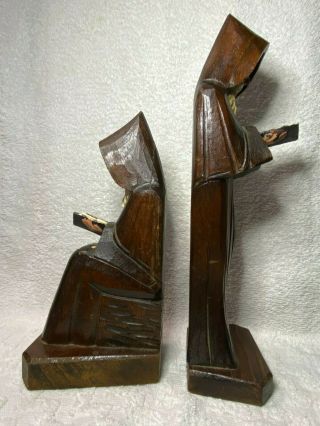 VINTAGE Hand Carved Wood Monk Priest Bookends Religious Spiritual 3