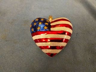 Christopher Radko Brave Heart American Flag Ornament Glass