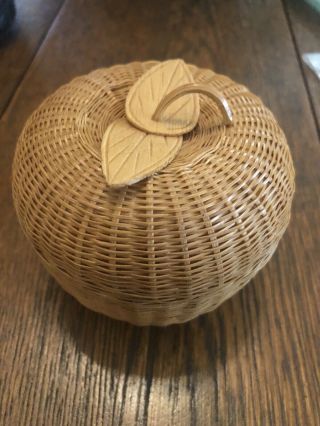 Vintage Apple Shaped Wicker Basket/trinkets Box