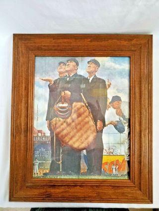Norman Rockwell 3 Umpires Framed Canvas Art Print Stained Wood Frame & Glass