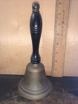 Primitive Antique Vintage Brass Teachers School Bell Wood Handle