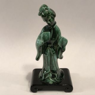 Vintage Porcelain Pottery Statue Figurine Asian Oriental Green Geisha Girl 8 "