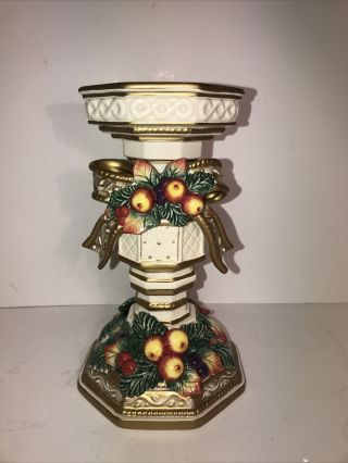 Vintage 1996 Fitz And Floyd Christmas Snowy Woods 8.  5” Candle Holder