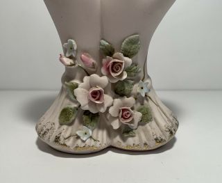 Vintage Lefton Two Hands Vase with Flowers and Pink Nails Gold Trim - 3