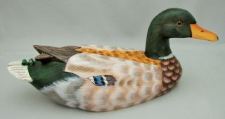 Canadian Wildlife Wooden Wood Hand Carved Painted Mallard Duck Decor Glass Eye
