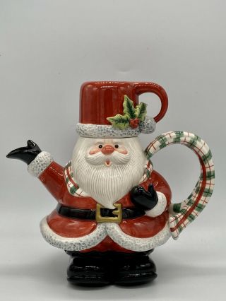 Fitz And Floyd Cocoa Coffee Tea Pot Santa Teapot With Cup Lid