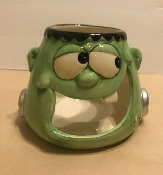 Halloween Vintage Frankenstein Ceramic Votive Tea Light Candle Holder Goofy Face