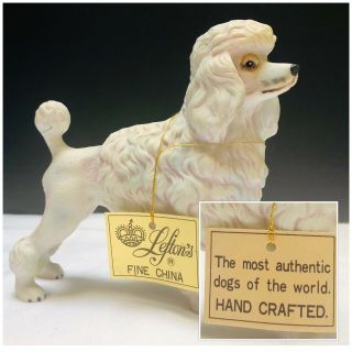 Vintage 1950s Lefton White Standard Poodle Dog Figurine 2377 Gold Hang - Tag