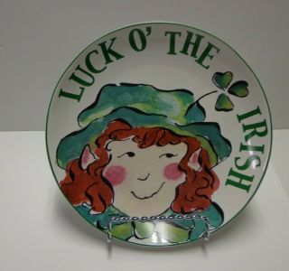 Decorative Plate Leprechaun Luck O The Irish Green Shamrock Rosanna 8 "