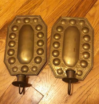 Set Of Two Vintage Brass Wall Candle Holders Sconces