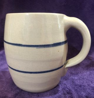 Marshall Pottery Signed Master Potter Kenneth Wingo Blue Stripe Barrel Mug