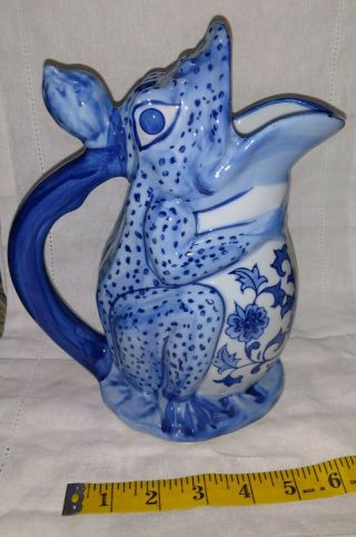 Decorative Frog Pitcher Blue & White Floral Pattern 10 " Tall