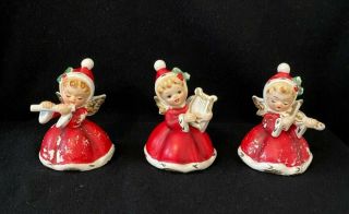 Three Vintage Napco Ceramic Angels With Instruments
