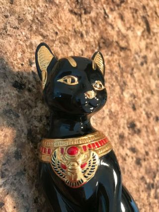 BASTET,  THE EGYPTIAN CAT BY LENOX,  1995,  RARE BLACK PORCELAIN W/GOLD DETAILING 3
