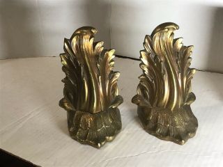 Vintage Pair Cast Bronze Book Ends Nouveau Leaf 92b Made In Usa