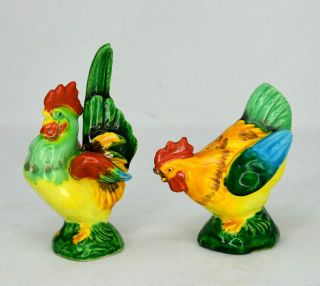 Vintage Rooster And Chicken Salt And Pepper Shakers Japan