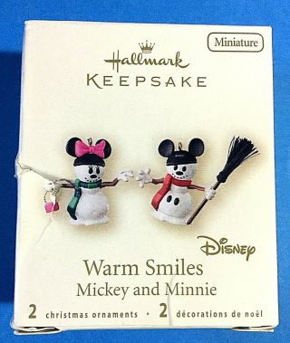 Hallmark " Warm Smiles " Mickey Mouse And Minnie Miniature Ornaments 2007 (d)