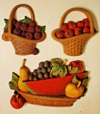 Homco Fruit Basket And 2 Burwood Fruit Baskets Kitchen Wall Home Decor
