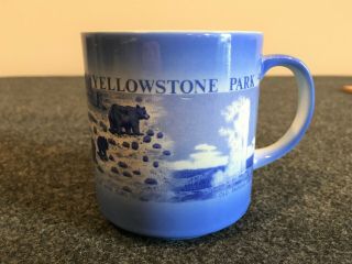 Vintage Yellowstone National Park Blue Mug: Bears,  Entrance Sign,  Waterfall