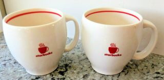 Set Of 2 Starbucks Abbey Barista Cups White With Steaming Red Cup 12 Oz.  2004
