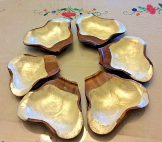 Wooden Bowls With Mother Of Pearl Vintage Set Of 6 Perfect For Luau Euc