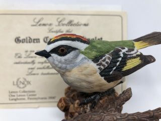 Lenox 1990 Golden Crowned Kinglet Porcelain Bird On Pine Cones,  Certificate