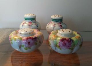 4 Antique Vintage Hand Painted Porcelain Floral Salt/pepper Shakers