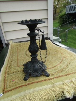 Victorian Style Candle Holder All Metal With Candle Scuffer 10” Tall 4.  5 " Disk