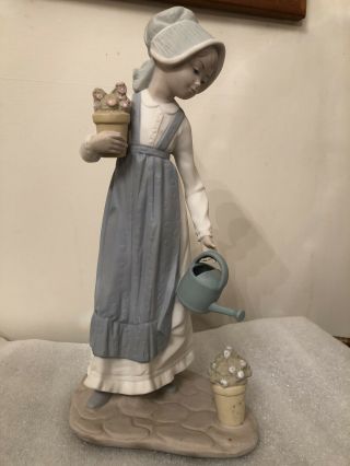 Nao Hand Made In Spain By Lladro Daisa 1986 Watering The Flowers,  11.  75”,  Matte