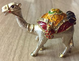 Vintage Jeweled Camel Enameled Metal Hinged Trinket Box Magnetic Closure