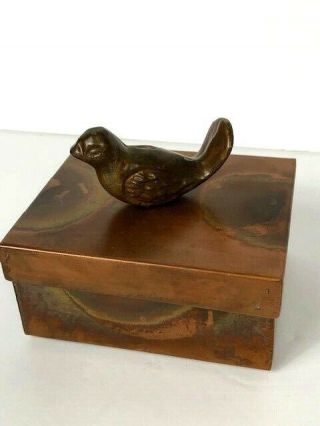 Small Copper Trinket Box With Bird On Top Euc