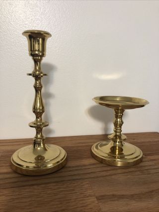 Vintage Brass Candlesticks Pair Pillar And Taper Candle Set