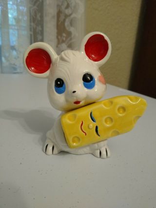 Vintage Japan Mouse With Cheese Salt And Pepper Shaker Set Big Eyes Cute Kitsch
