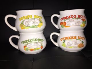 Vintage Country Style Soup Recipe Ceramic Mug Bowls With Handle Set Of 4