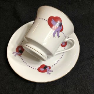 Red Hat Society Tea Cup And Saucer Set Gold Trim Darice Euc Tag