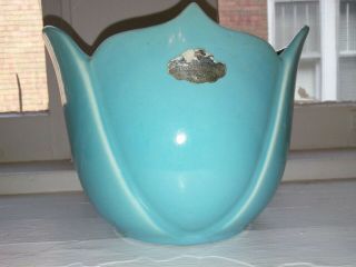 Vintage Hollywood Ware Ceramic Tulip Design Planter Pot Turquoise Art Pottery