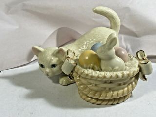 Lenox White Porcelain 12 Months Of Kitty April Easter Bunny Basket Figurine