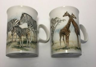 2 Dunoon Safari Mugs Designed By Richard Partis,  Giraffe Zebra Scotland