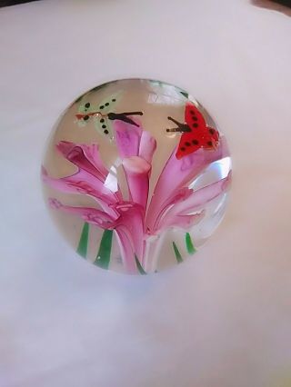 Paperweight Dynasty Gallery Heirloom Collectibles Pink Flower & Butterflies