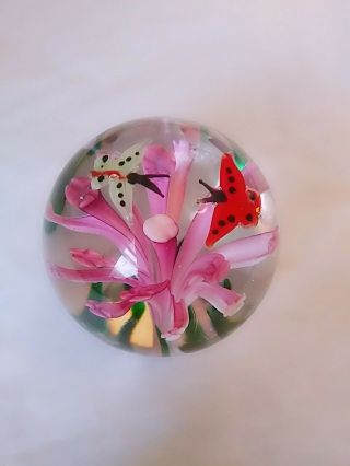 Paperweight Dynasty Gallery Heirloom Collectibles Pink Flower & Butterflies 2