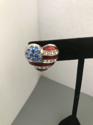 Christopher Radko Enamel Jeweled Patriotic American Flag Heart Brooch Pin Euc