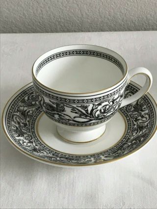 Wedgwood Bone China Cup & Saucer Florentine W4312 Leigh Cup White/black England