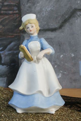 Vintage Norcrest ? Porcelain Nurse Figurine Front Line Worker Blue Dress Chart