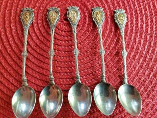 Demitasse Decorative Silver/gold Tone Plated Souvenir Spoon Italy Set 5 Vintage