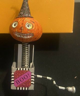 Vintage Halloween Dept 56 Glitterville Jack In The Box Pumpkin Ornament W Box