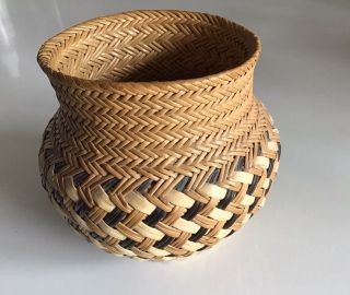 Tarahumara Indians Mexico Hand Woven Double Weave Basket Black & Natural