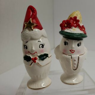 Vintage Lefton Santa And Mrs Claus Egg Cup Salt & Pepper Shakers Japan Christmas