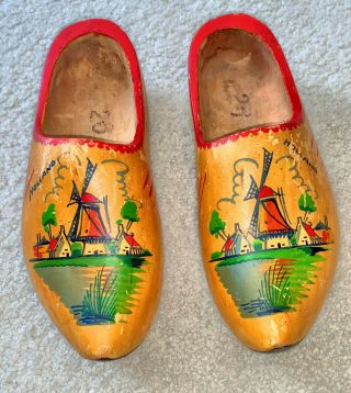 Vintage Dutch Wooden Shoes - Hand Painted And Carved Bought In Holland 1962