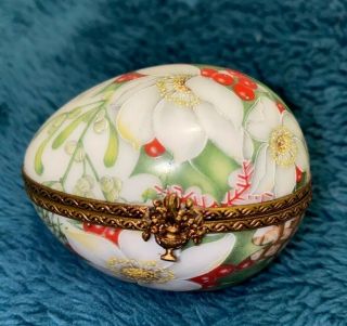 Limoges Egg Shaped Trinket Box - Christmas Florals